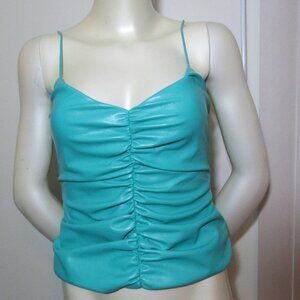 7 for all Mankind Teal Faux Leather Ruched Cami Tank Spaghetti Straps